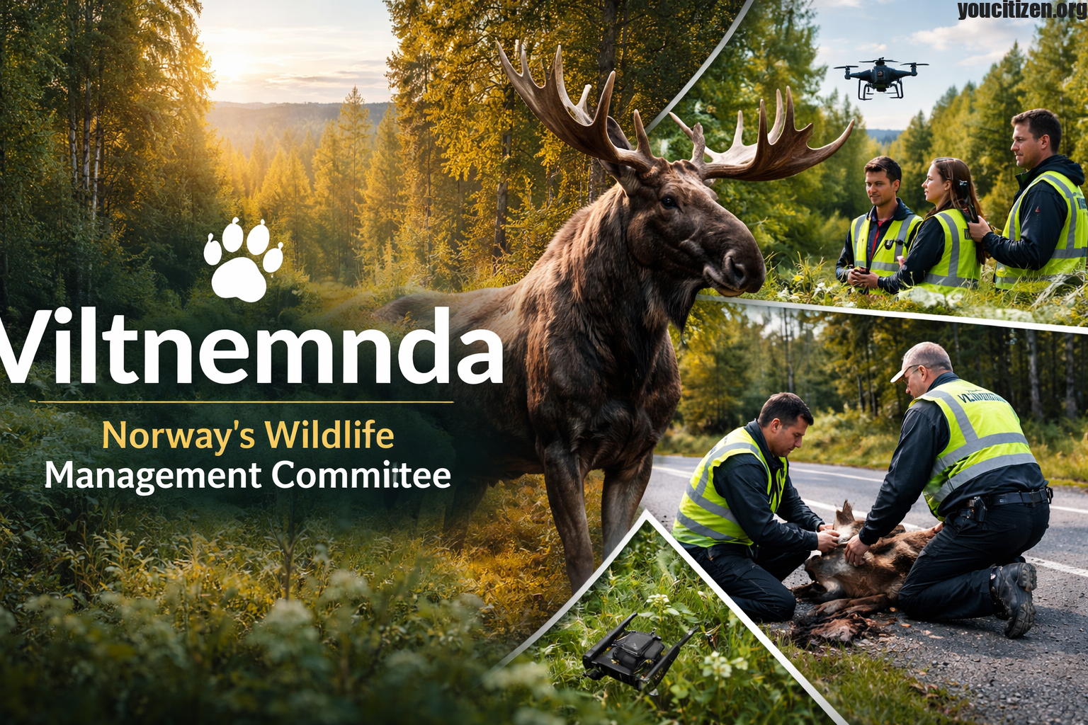 Viltnemnda wildlife management team handling moose and deer conservation, road accident response, and drone monitoring in Norway forest